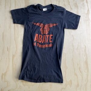 Vintage 70s Abate Of Pennsylvania Sneakers Shirt Mens Small Black Biker Tee
